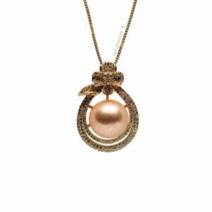 Rare Large 13mm Golden Edison Pearl Pendant Necklace